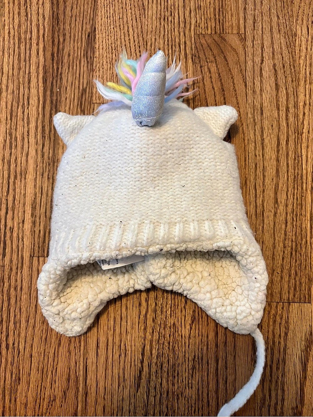 Unicorn Trapper Hat White Knit Polyester Ear Flap One Size Unisex Baby